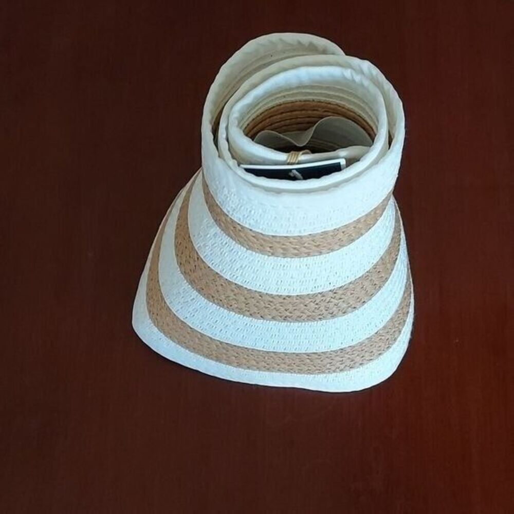 West Loop Women's Visor Open Hat Sun Protector White Tan Adjustable Foldable New - Picture 2 of 4